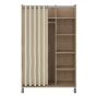 Uppsala Open Mobile Wardrobe Unit in Jackson Hickory Oak with a Beige Textile Curtain on Wheels