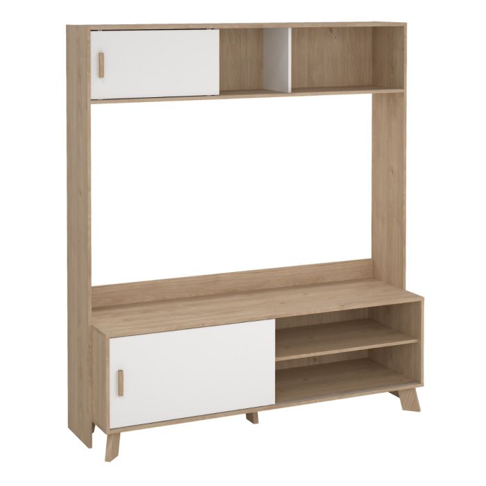 Ikast TV Wall Unit 2 Sliding Doors in Jackson Hickory and White