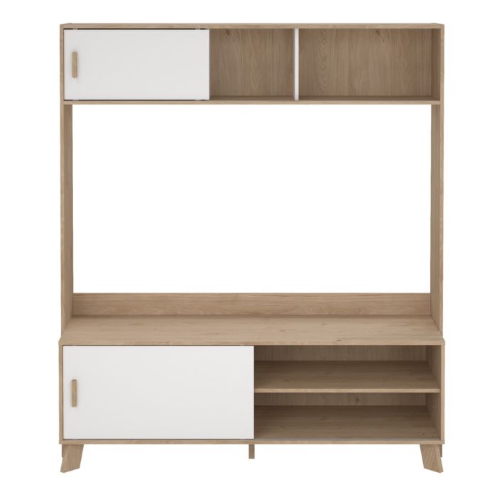 Ikast TV Wall Unit 2 Sliding Doors in Jackson Hickory and White