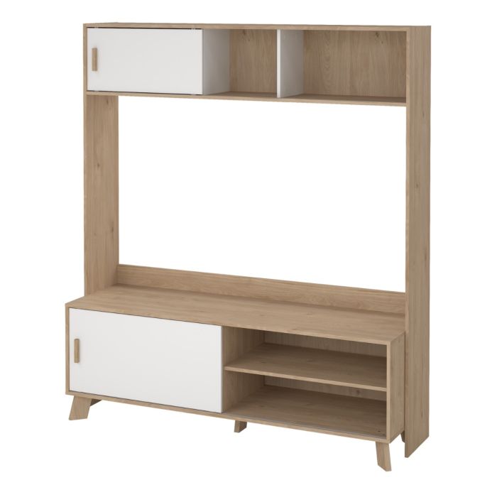 Ikast TV Wall Unit 2 Sliding Doors in Jackson Hickory and White