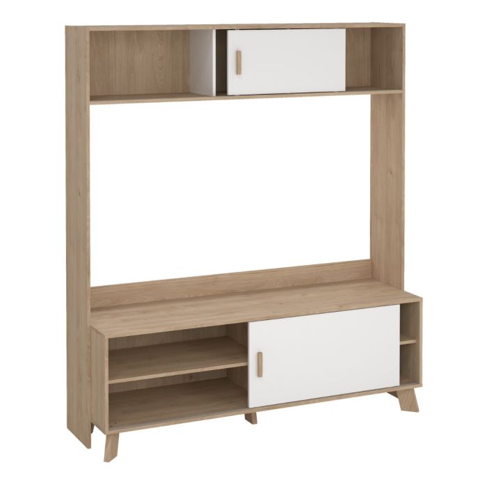 Ikast TV Wall Unit 2 Sliding Doors in Jackson Hickory and White