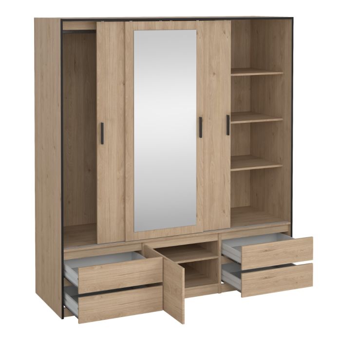 Line Wardrobe – 2 Sliding Doors & 1 Mirrored Sliding Door in Jackson Hickory Oak