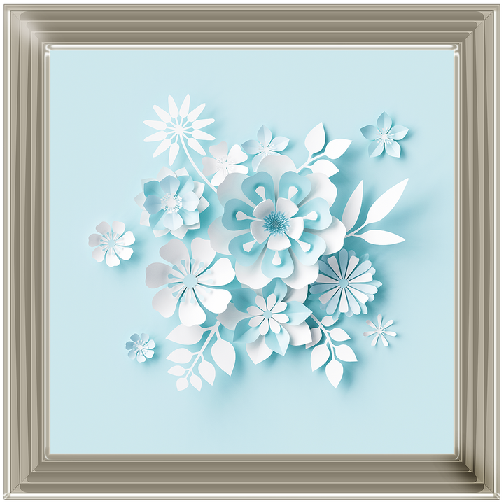 FL008 3D white paper flowers on blue background