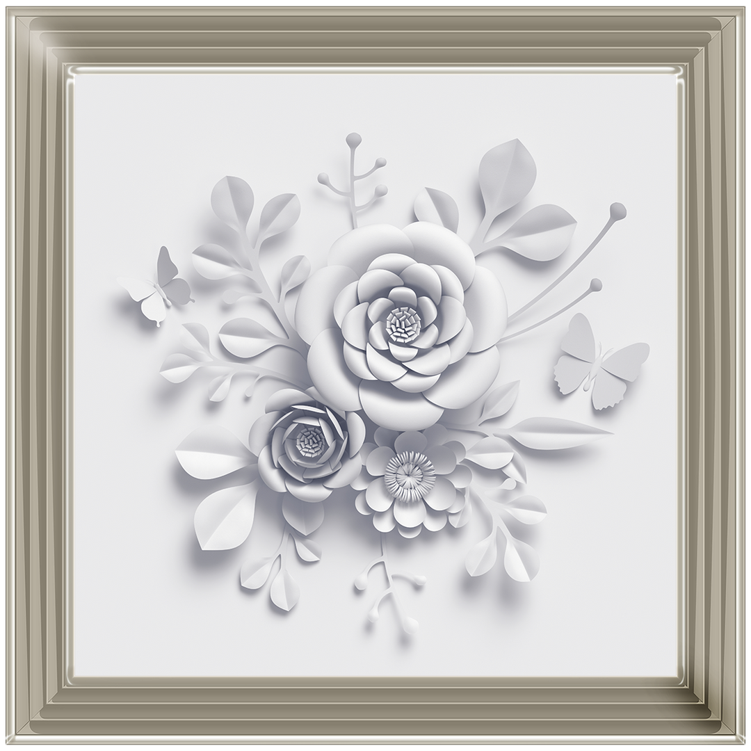 FL009 3D white paper flowers on white background