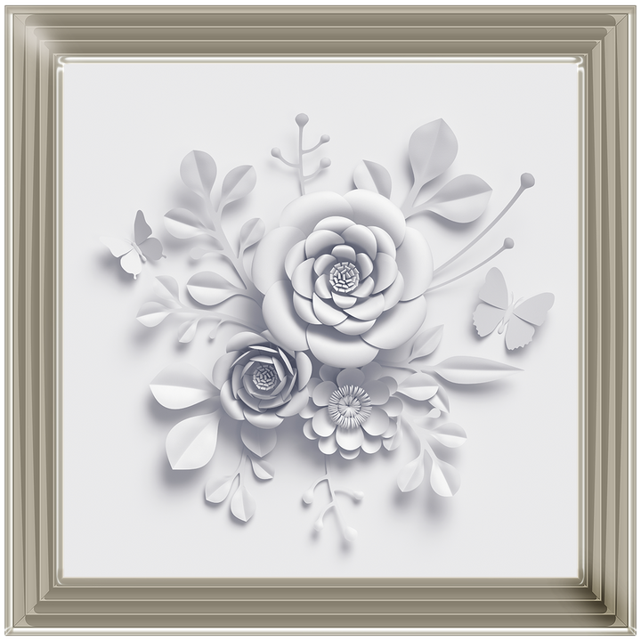 FL009 3D white paper flowers on white background