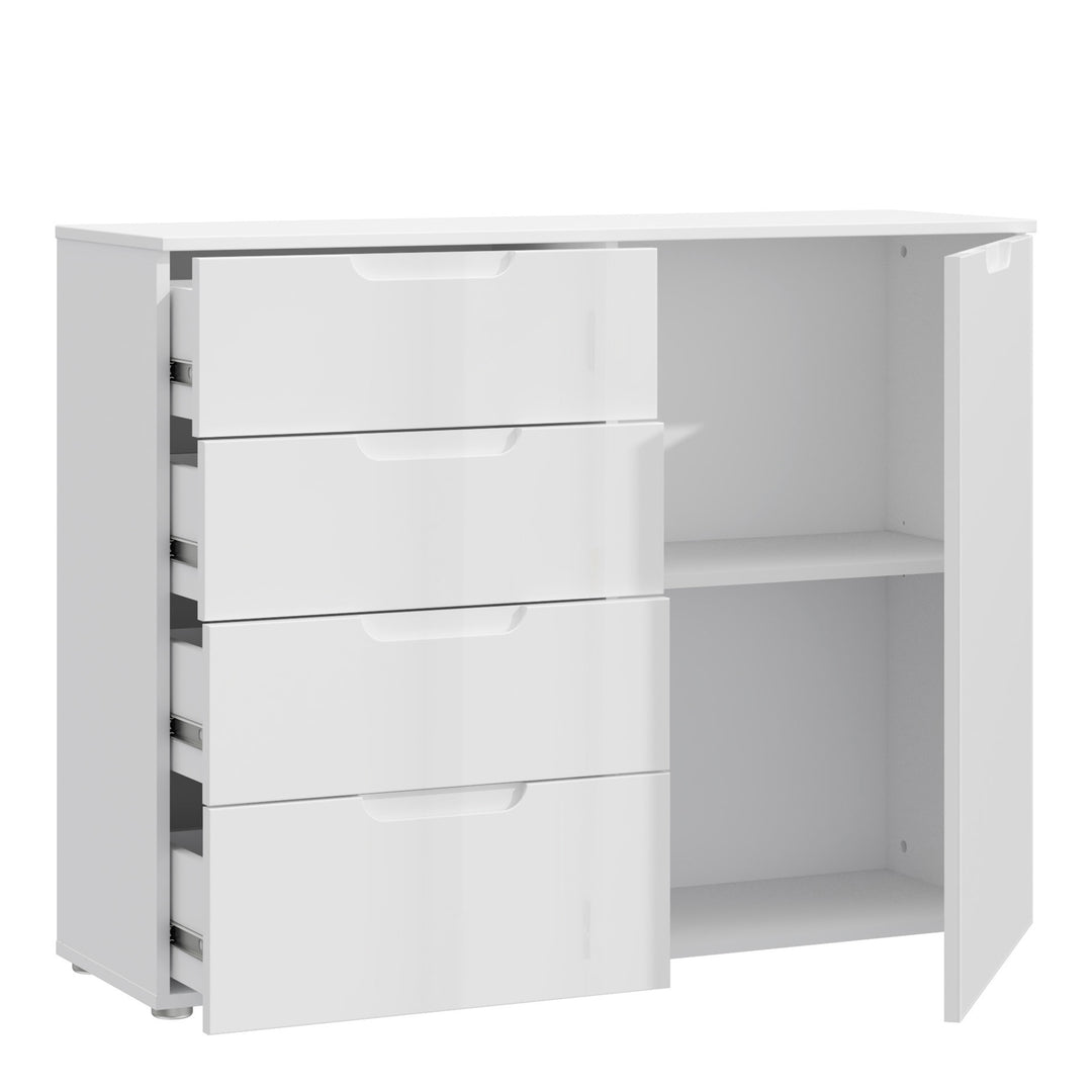 Sienna Chest with 4 Drawers and 1 Door in White Gloss