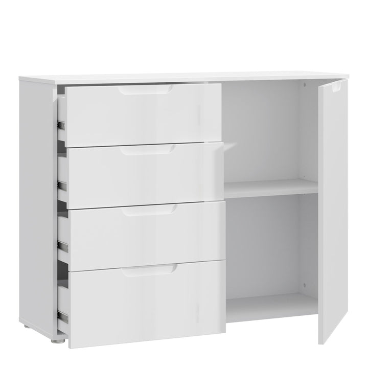 Sienna Chest with 4 Drawers and 1 Door in White Gloss