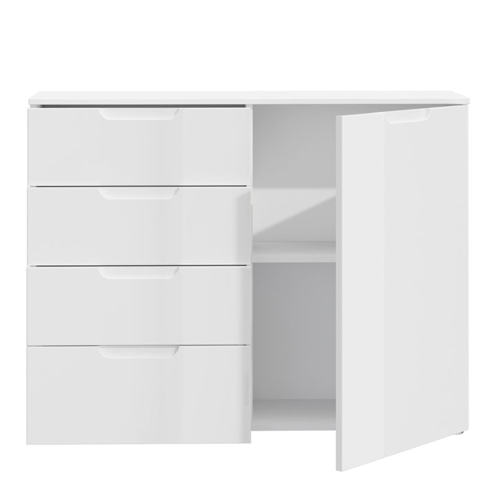Sienna Chest with 4 Drawers and 1 Door in White Gloss