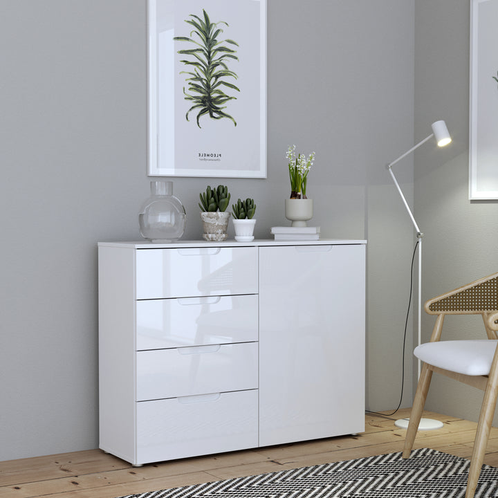 Sienna Chest with 4 Drawers and 1 Door in White Gloss