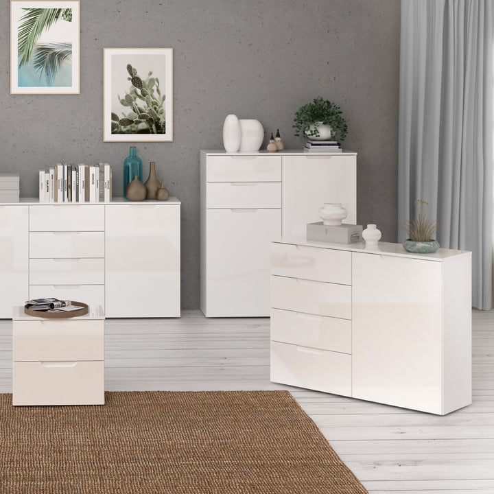 Sienna Chest with 4 Drawers and 1 Door in White Gloss
