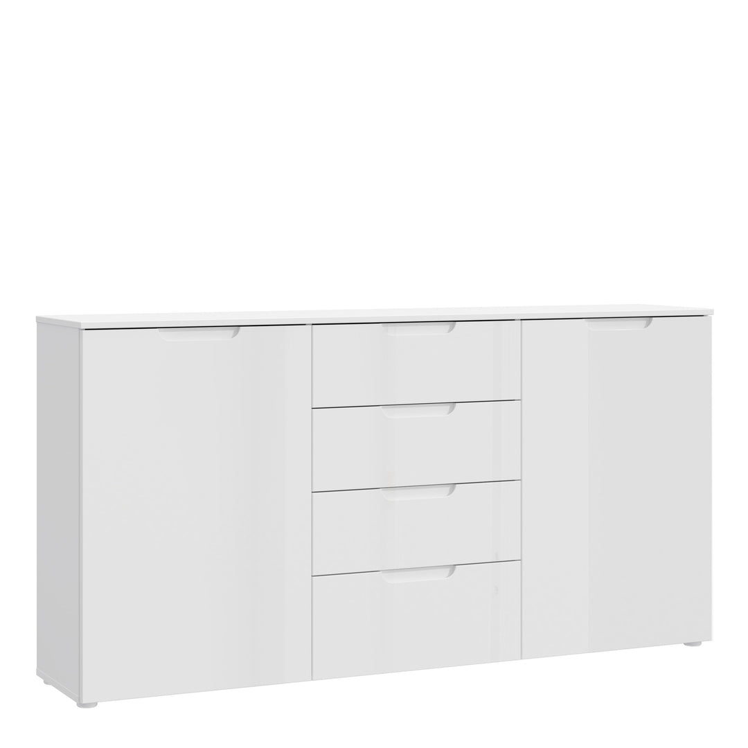 Sienna Wide Chest with 4 Drawers and 2 Doors in White Gloss
