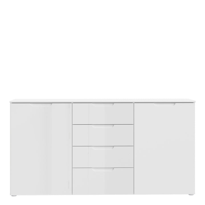Sienna Wide Chest with 4 Drawers and 2 Doors in White Gloss