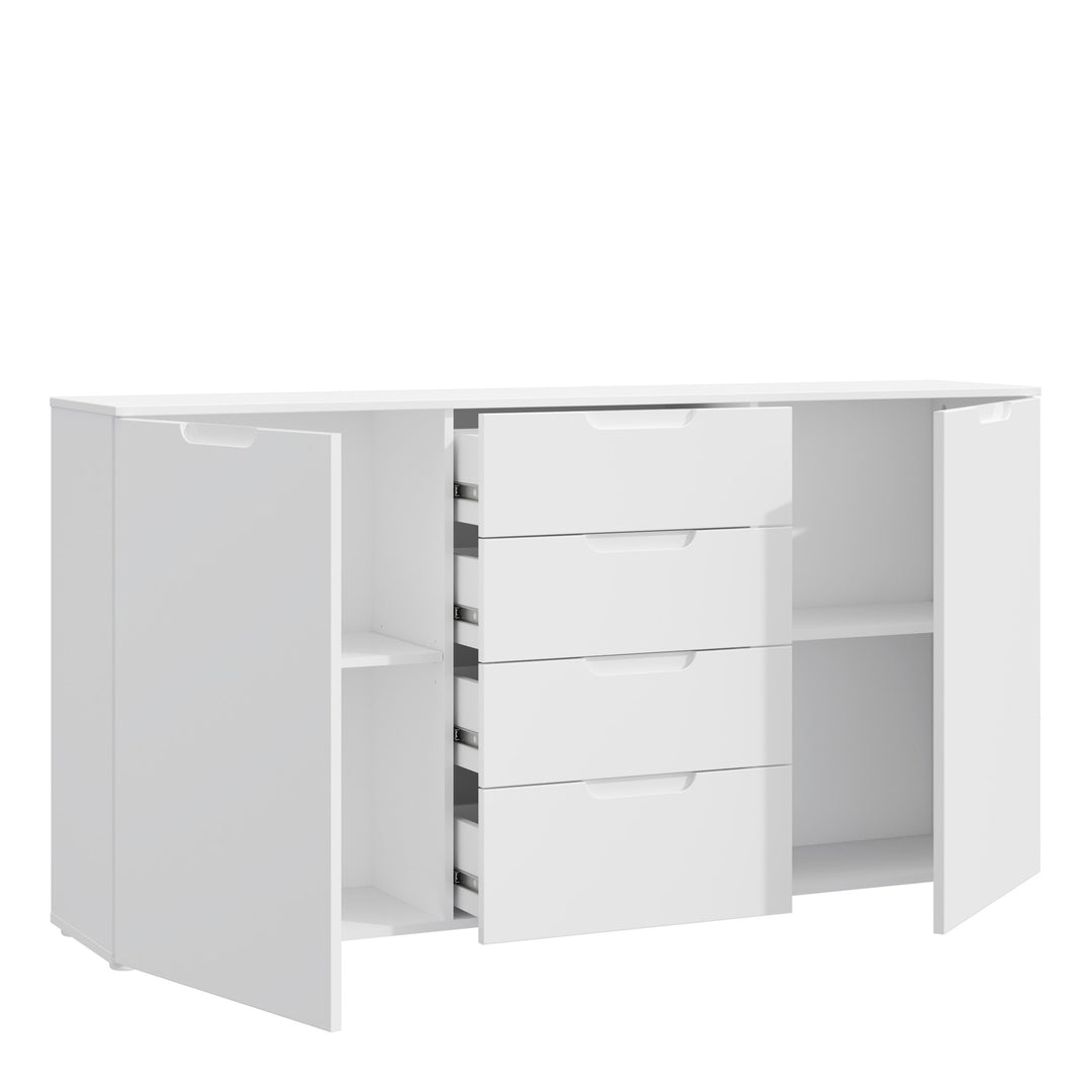 Sienna Wide Chest with 4 Drawers and 2 Doors in White Gloss