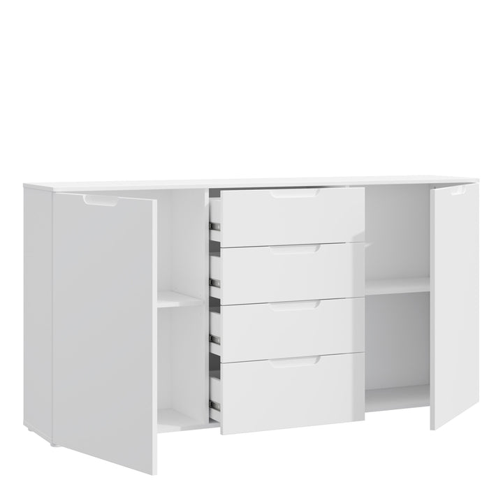 Sienna Wide Chest with 4 Drawers and 2 Doors in White Gloss