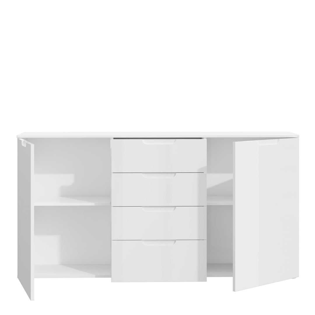 Sienna Wide Chest with 4 Drawers and 2 Doors in White Gloss