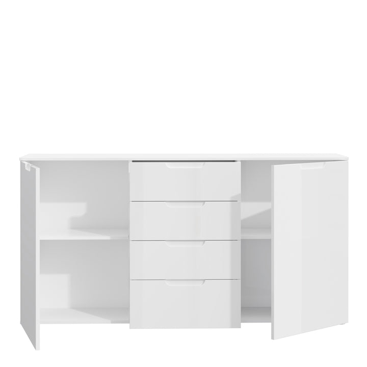 Sienna Wide Chest with 4 Drawers and 2 Doors in White Gloss