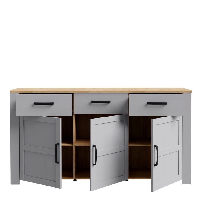 Bohol Sideboard 3 Drawer 3 Door in Grey and Oak