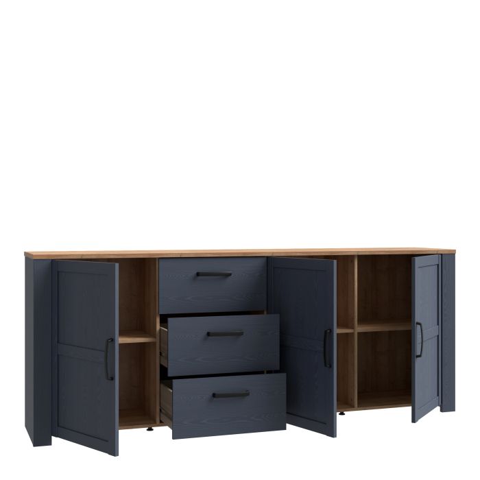 Bohol Large Sideboard – 3 Drawers & 3 Doors in Navy & Oak