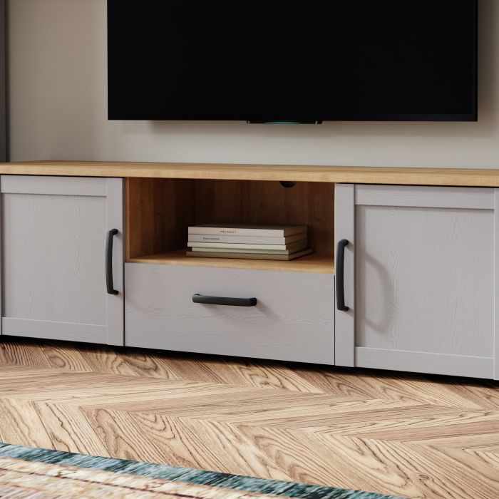 Bohol TV Unit 2 Door 1 Drawer in Grey and Oak