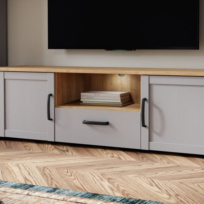 Bohol TV Unit with LED Light in Grey Riviera Oak