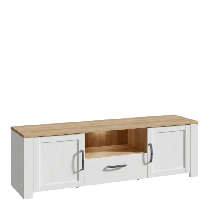 Bohol TV Unit with LED Lighting in White and Riviera Oak Finish