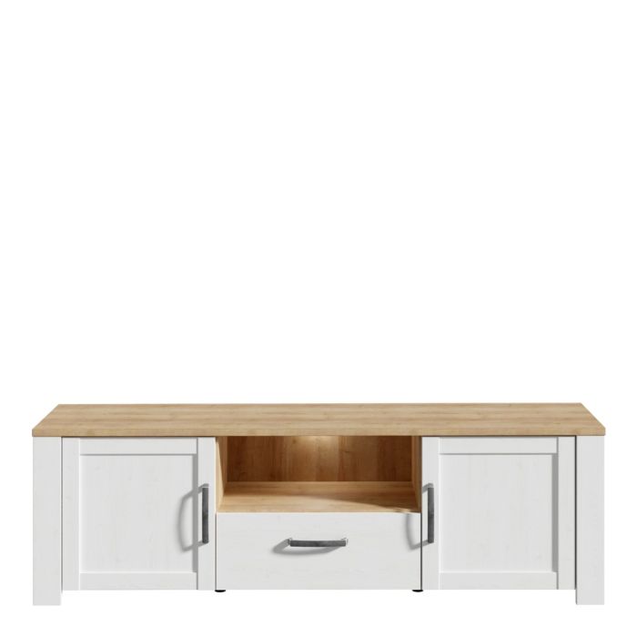 Bohol TV Unit with LED Lighting in White and Riviera Oak Finish