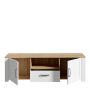 Bohol TV Unit with LED Lighting in White and Riviera Oak Finish