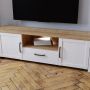 Bohol TV Unit with LED Lighting in White and Riviera Oak Finish
