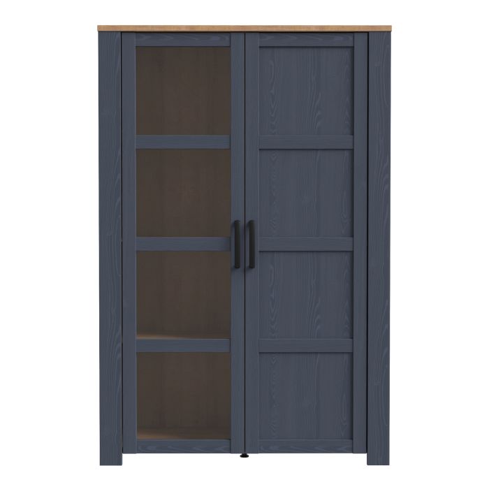 Bohol Display Cabinet with 2 Doors in Navy and Oak Finish