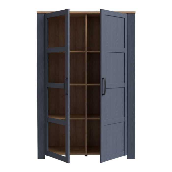 Bohol Display Cabinet with 2 Doors in Navy and Oak Finish
