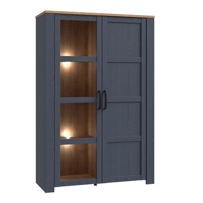 Bohol Display Cabinet with LED Lighting in Navy and Riviera Oak Finish
