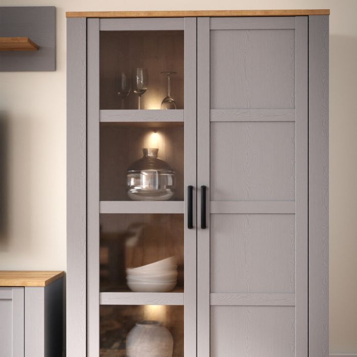 Bohol Display Cabinet with LED Lights in Grey Riviera Oak