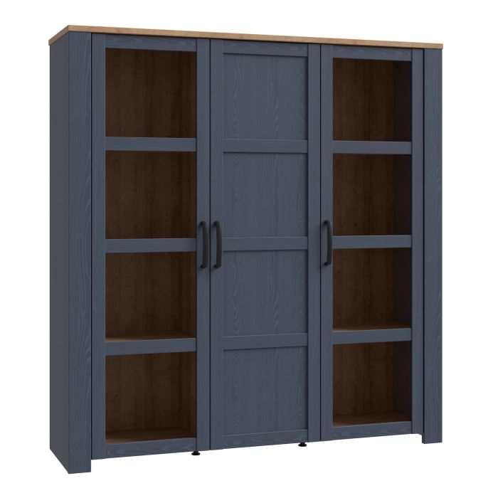 3 Door Large Display Cabinet in Navy & Riviera Oak – Bohol Collection