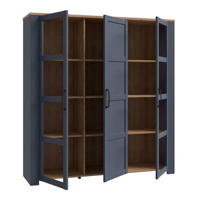 3 Door Large Display Cabinet in Navy & Riviera Oak – Bohol Collection
