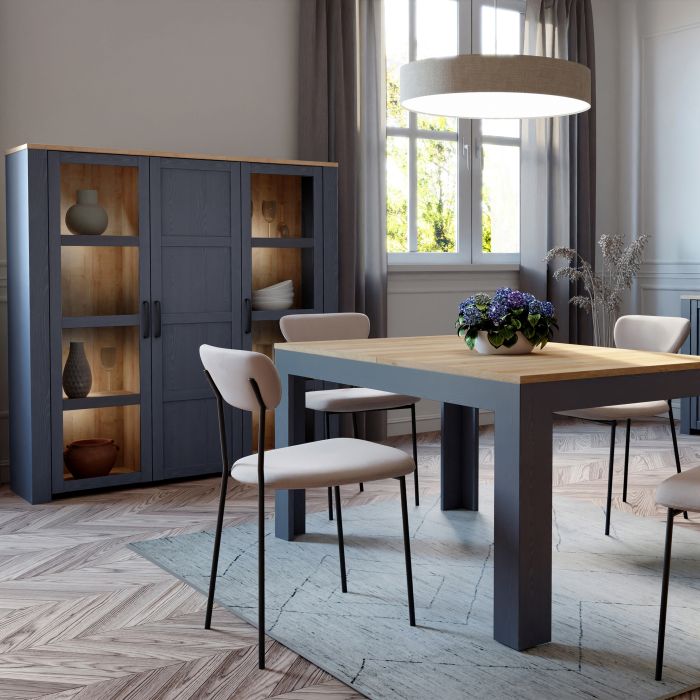 3 Door Large Display Cabinet in Navy & Riviera Oak – Bohol Collection