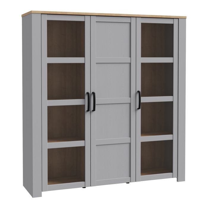 Bohol Large Display Cabinet with 3 Doors in Grey and Oak Finish