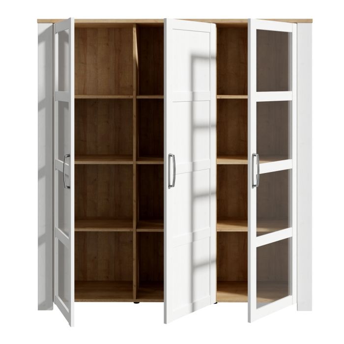 Bohol 3 Door Large Display Cabinet in White/Riviera Oak