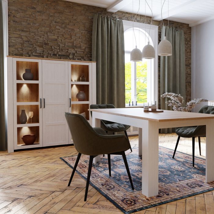 Bohol 3 Door Large Display Cabinet in White/Riviera Oak