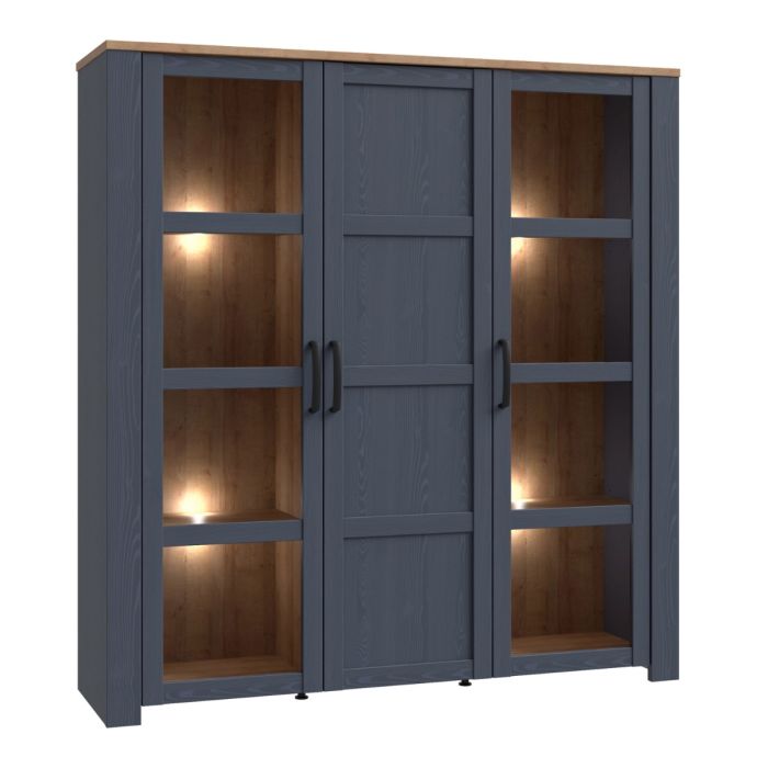 Large Display Cabinet with 4x LED Lights in Navy & Riviera Oak – Bohol Collection