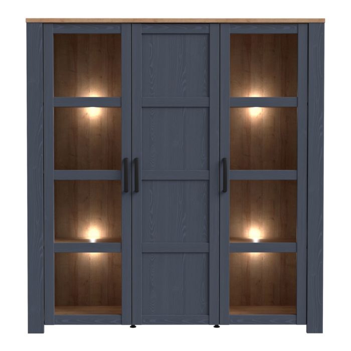 Large Display Cabinet with 4x LED Lights in Navy & Riviera Oak – Bohol Collection