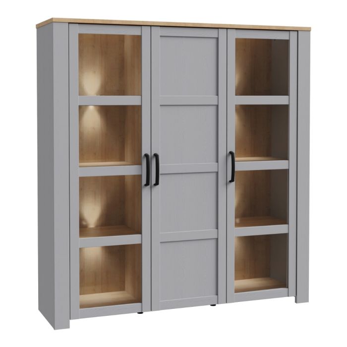Large Display Cabinet with 4x LED Lights in Grey & Riviera Oak – Bohol Collection