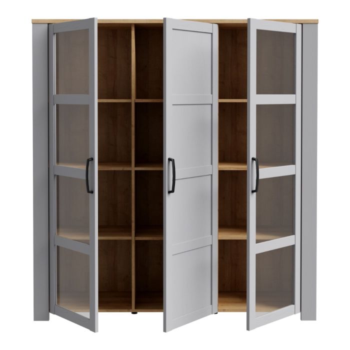 Large Display Cabinet with 4x LED Lights in Grey & Riviera Oak – Bohol Collection