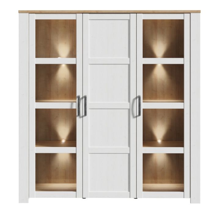 Bohol Large Display Cabinet inc. 4x LED Lights in White/Riviera Oak