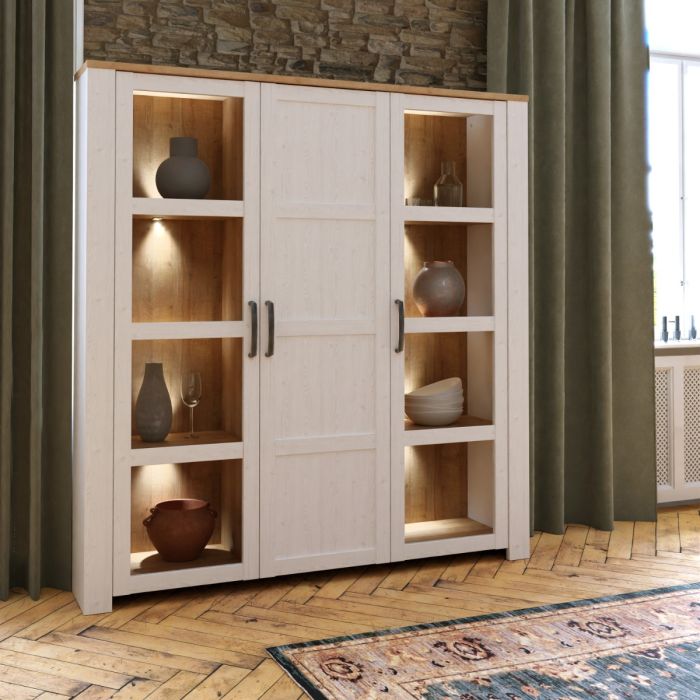 Bohol Large Display Cabinet inc. 4x LED Lights in White/Riviera Oak