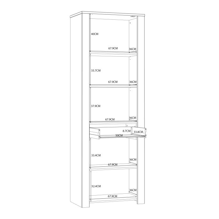 Bohol Narrow Display Cabinet with 2 Doors and 1 Drawer in White and Oak Finish