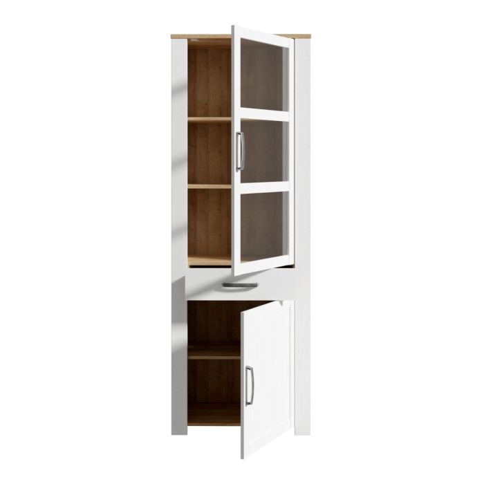 Bohol Narrow Display Cabinet with LED Lighting in White and Riviera Oak Finish