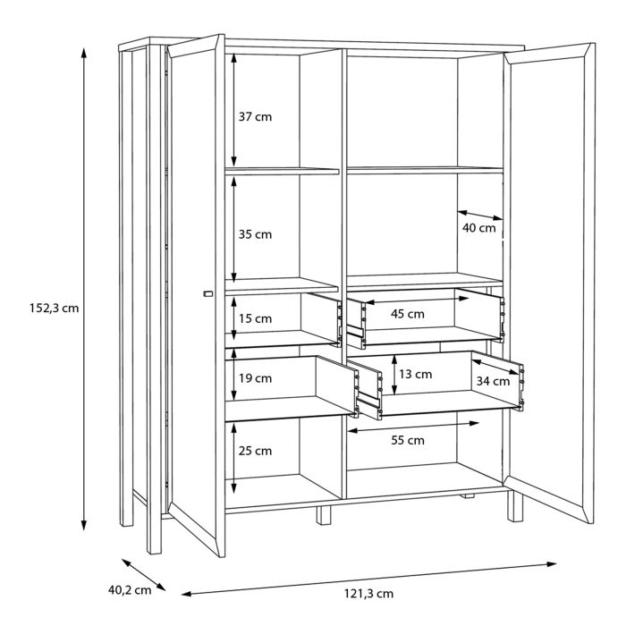Extra Wide Display Cabinet in Matt Black & Riviera Oak – High Rock Collection