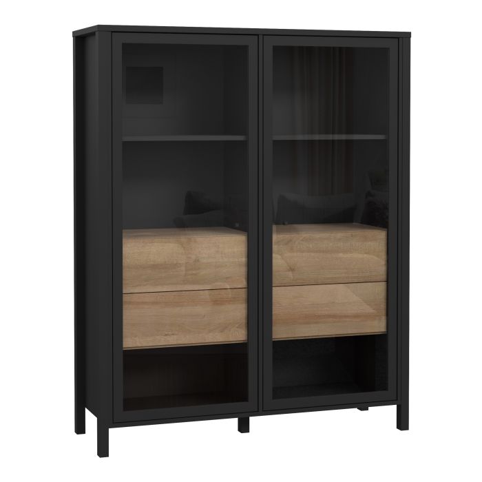 Extra Wide Display Cabinet in Matt Black & Riviera Oak – High Rock Collection