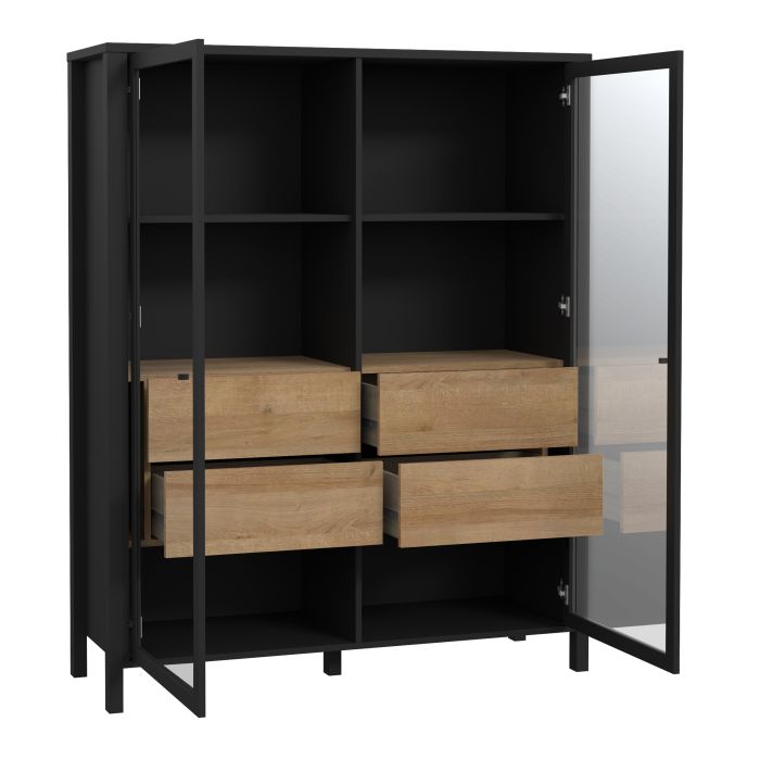 Extra Wide Display Cabinet in Matt Black & Riviera Oak – High Rock Collection