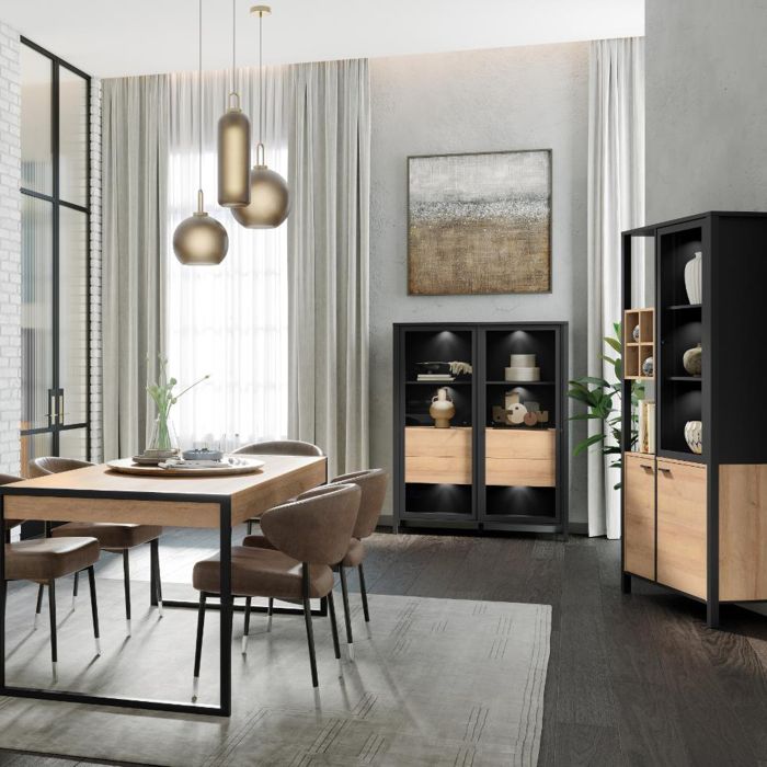 Extra Wide Display Cabinet in Matt Black & Riviera Oak – High Rock Collection